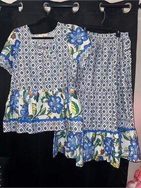 EASEL NWT Blue Floral Two-Piece Set - Top and Skirt